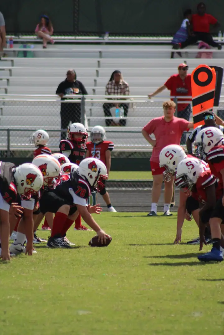 Four Oaks linemen at the line of scrimmage on game day